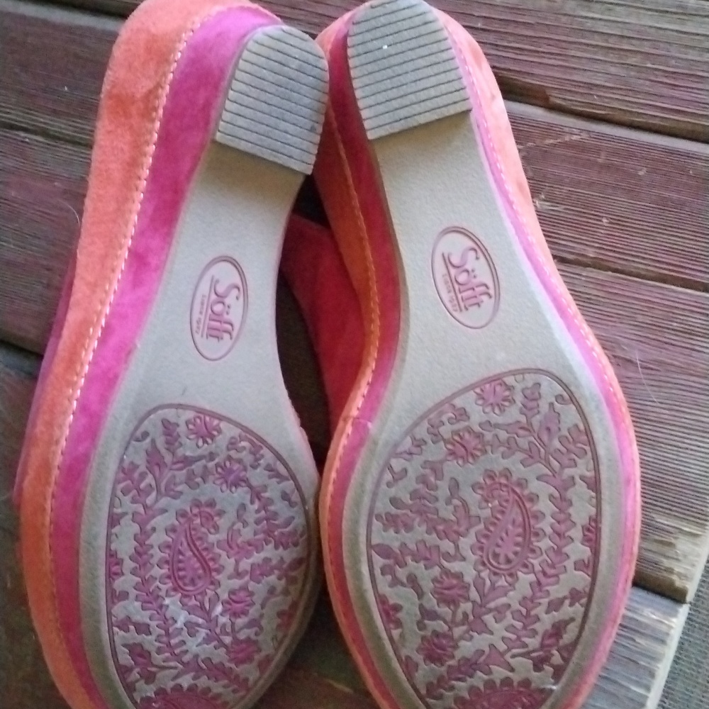 Sofft Pink and Orange Suede Wedge Sandals - Picture 5 of 8